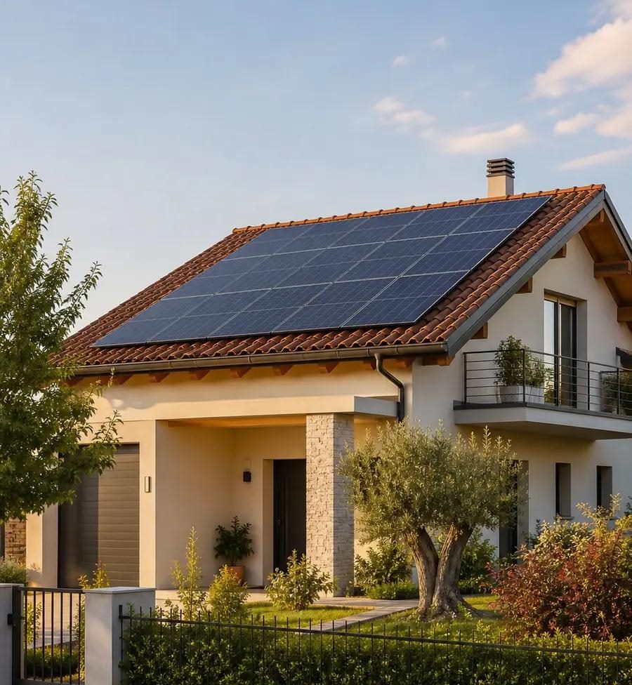 Casa con impianto fotovoltaico sul tetto